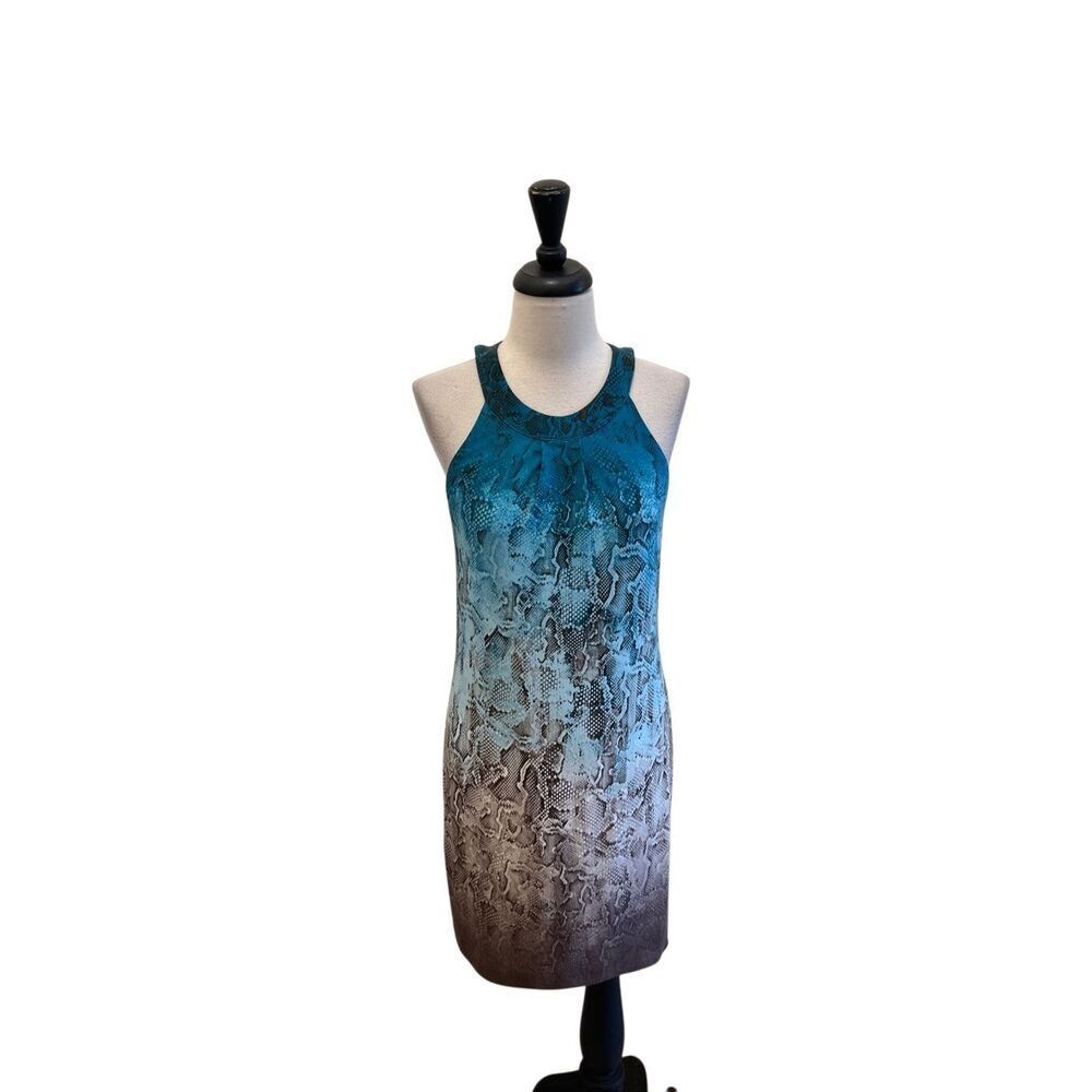 White House Black Market Halter Ombre Chemise Snakeskin Cut Out Dress Blue Sz XS